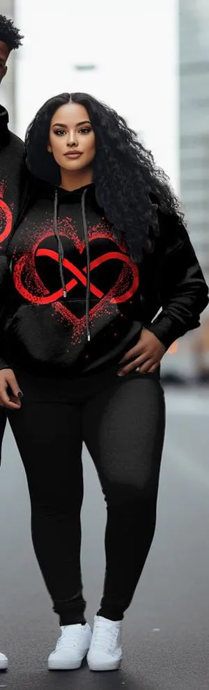 Couple Plus Size Casual Couple Outfit Heartfelt Graffiti Hoodie Set