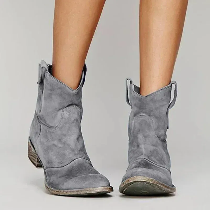 Cowgirl Belle™ | Women's Vintage Leather Cowboy Ankle Boots | Pointed Toe, Low Heel, Durable Design