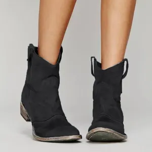 Cowgirl Belle™ | Women's Vintage Leather Cowboy Ankle Boots | Pointed Toe, Low Heel, Durable Design