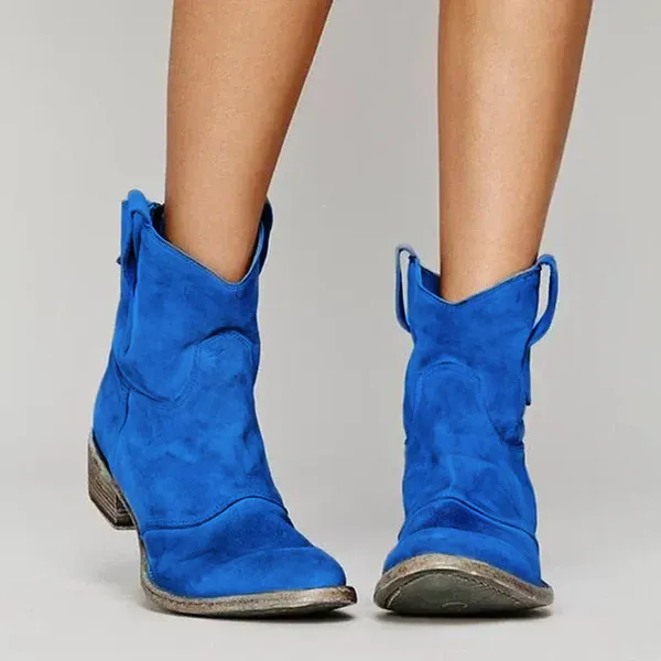 Cowgirl Belle™ | Women's Vintage Leather Cowboy Ankle Boots | Pointed Toe, Low Heel, Durable Design