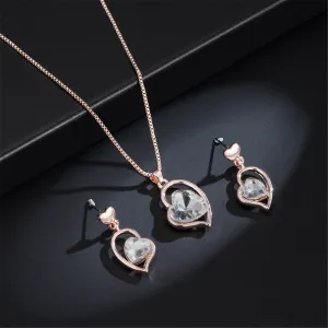 Crystal & 18K Rose Gold-Plated Heart Pendant Necklace & Earrings