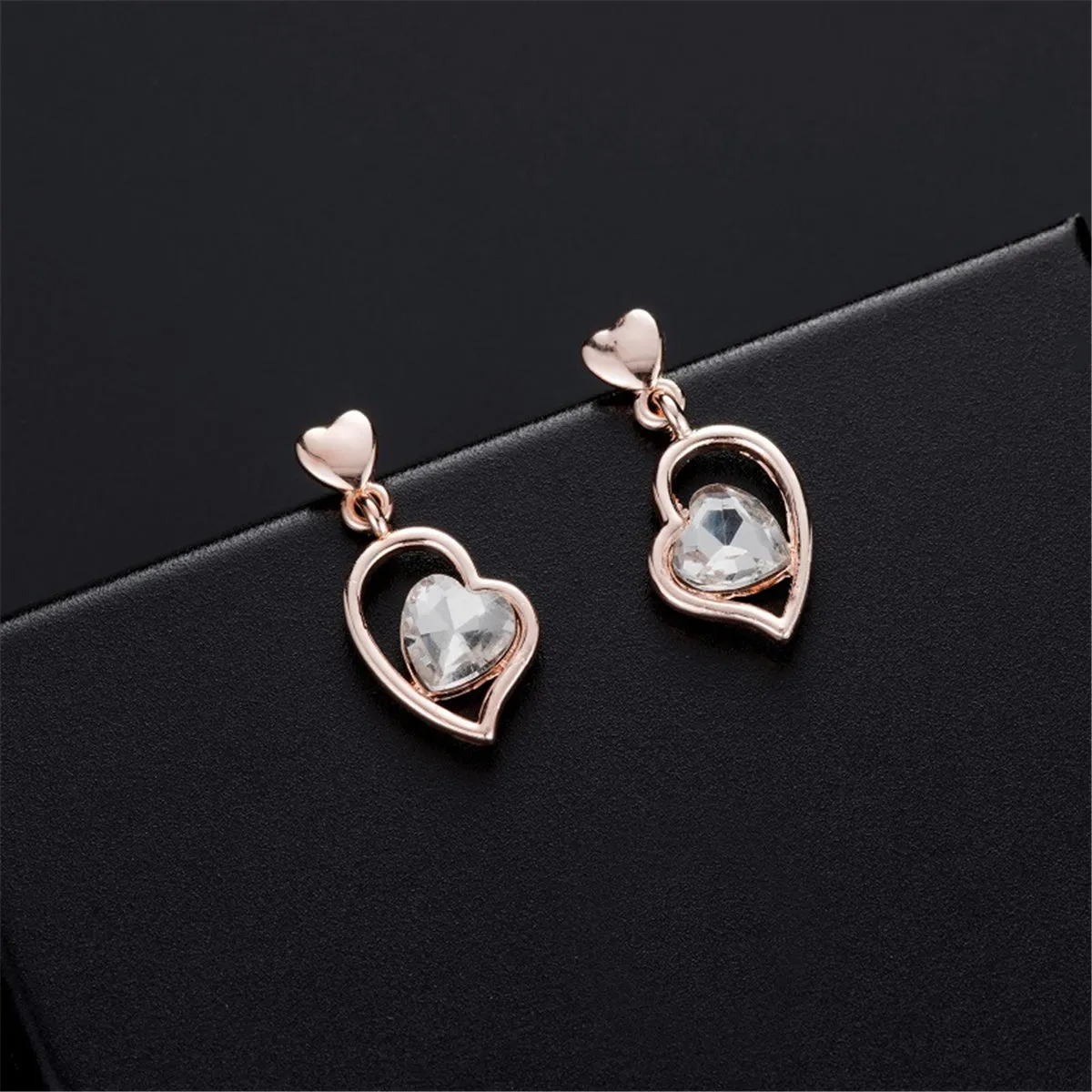 Crystal & 18K Rose Gold-Plated Heart Pendant Necklace & Earrings