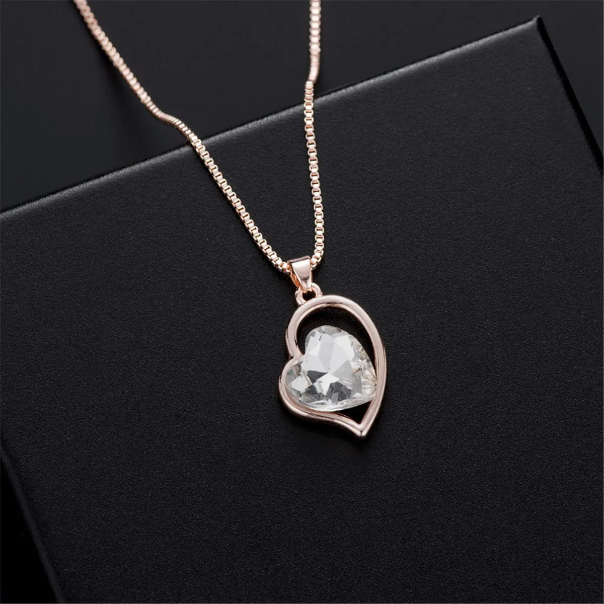 Crystal & 18K Rose Gold-Plated Heart Pendant Necklace & Earrings