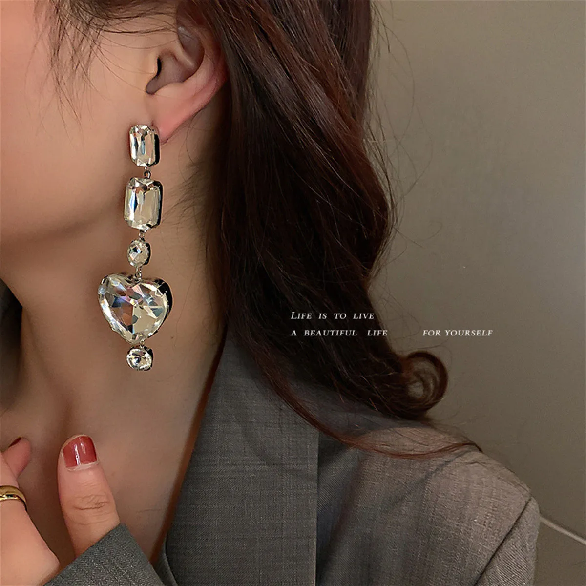 Crystal & Silver-Plated Heart Dangle Earring