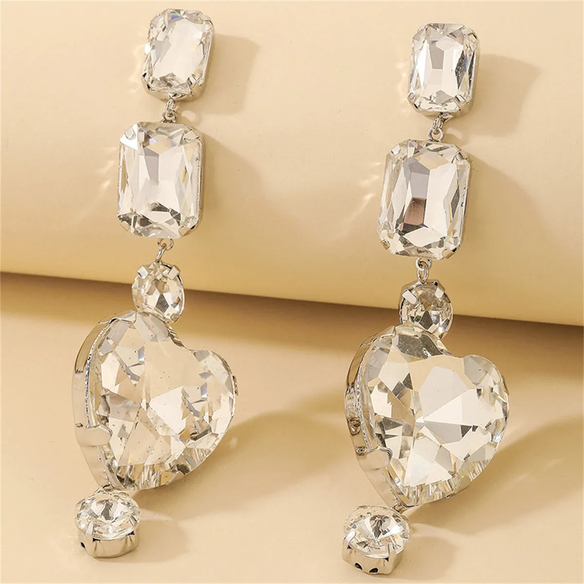 Crystal & Silver-Plated Heart Dangle Earring