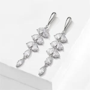Crystal & Silver-Plated Leaves Drop Earrings