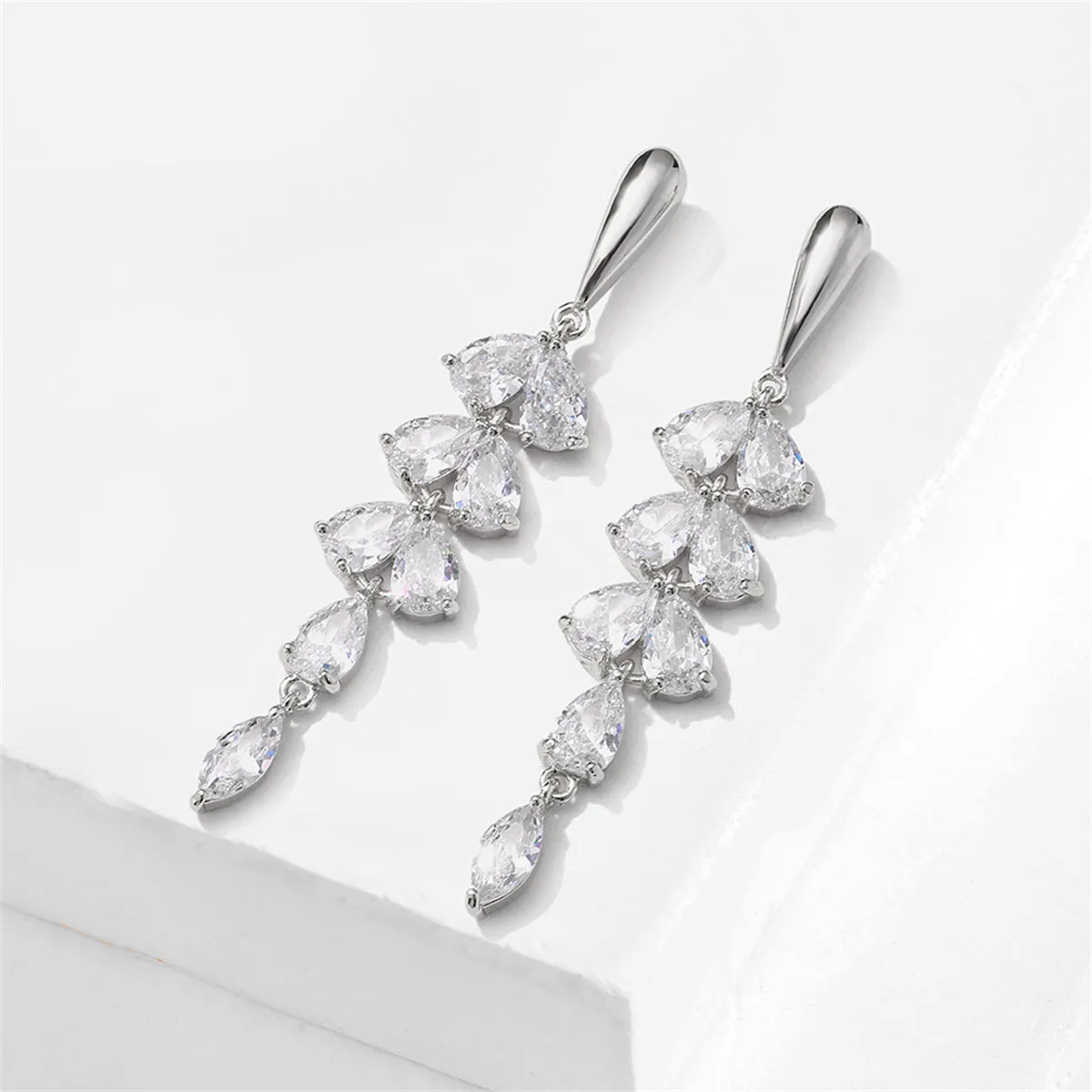 Crystal & Silver-Plated Leaves Drop Earrings