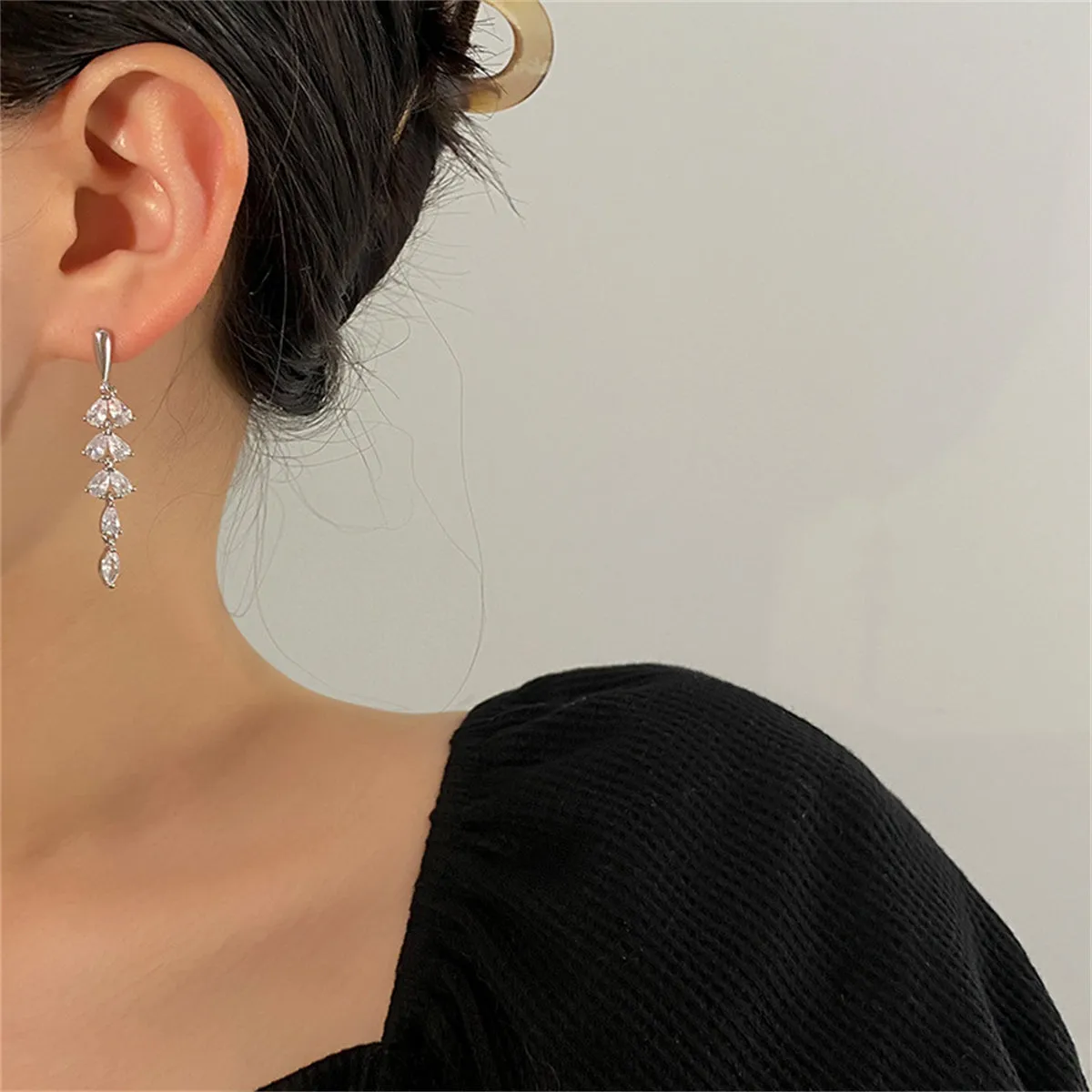 Crystal & Silver-Plated Leaves Drop Earrings