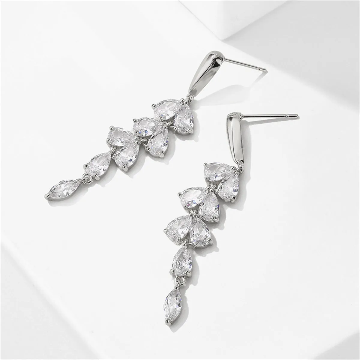 Crystal & Silver-Plated Leaves Drop Earrings