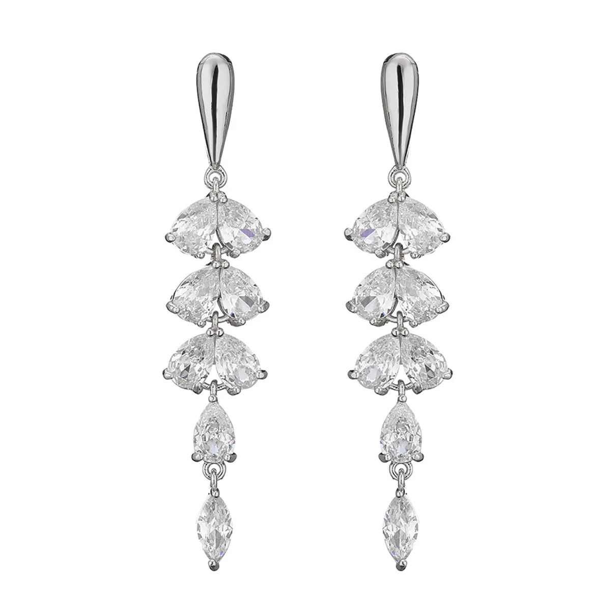 Crystal & Silver-Plated Leaves Drop Earrings