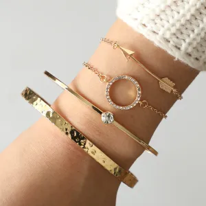 Cubic Zirconia & 18K Gold-Plated Arrow Cuff & Bracelet Set