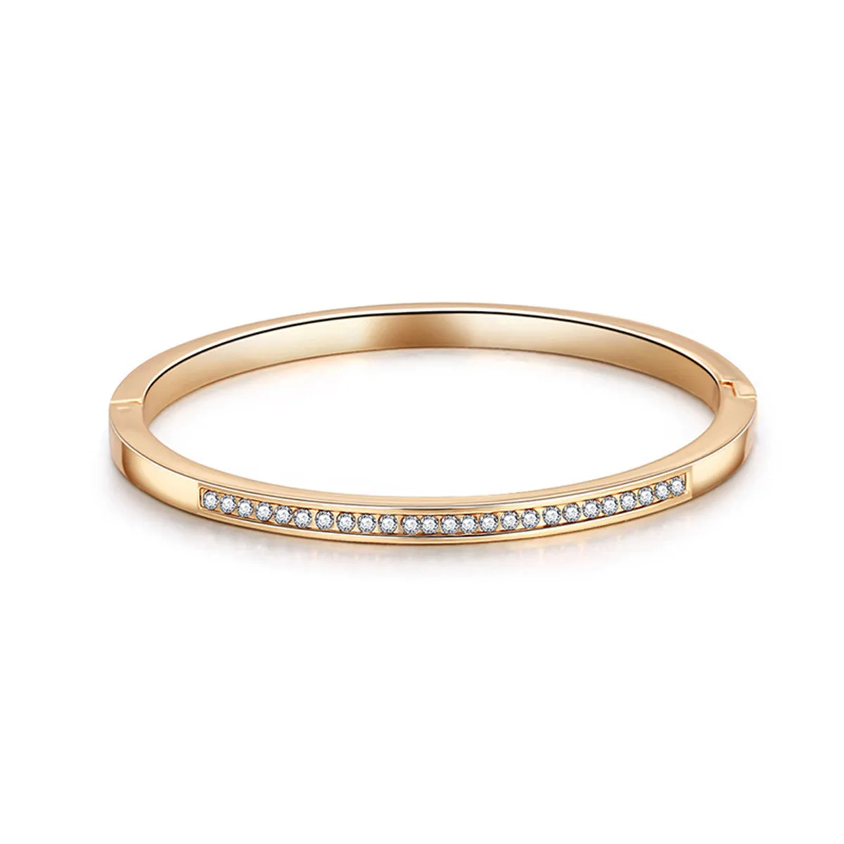 Cubic Zirconia & 18K Gold-Plated Hinge Bangle