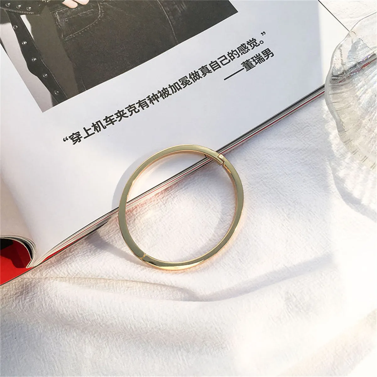 Cubic Zirconia & 18K Gold-Plated Hinge Bangle