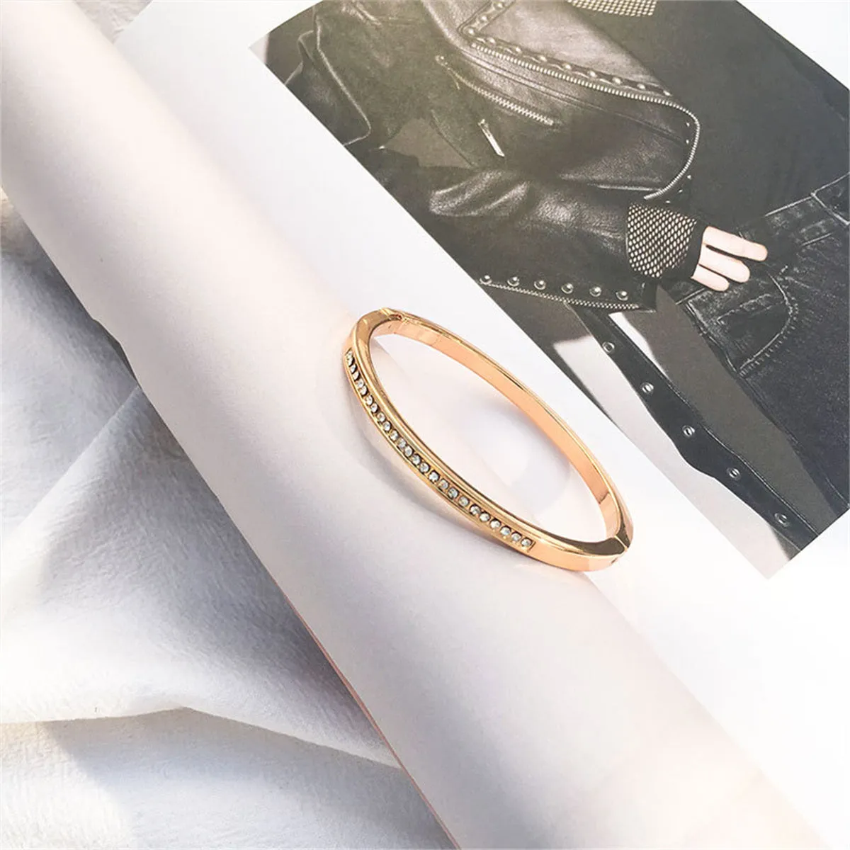 Cubic Zirconia & 18K Gold-Plated Hinge Bangle