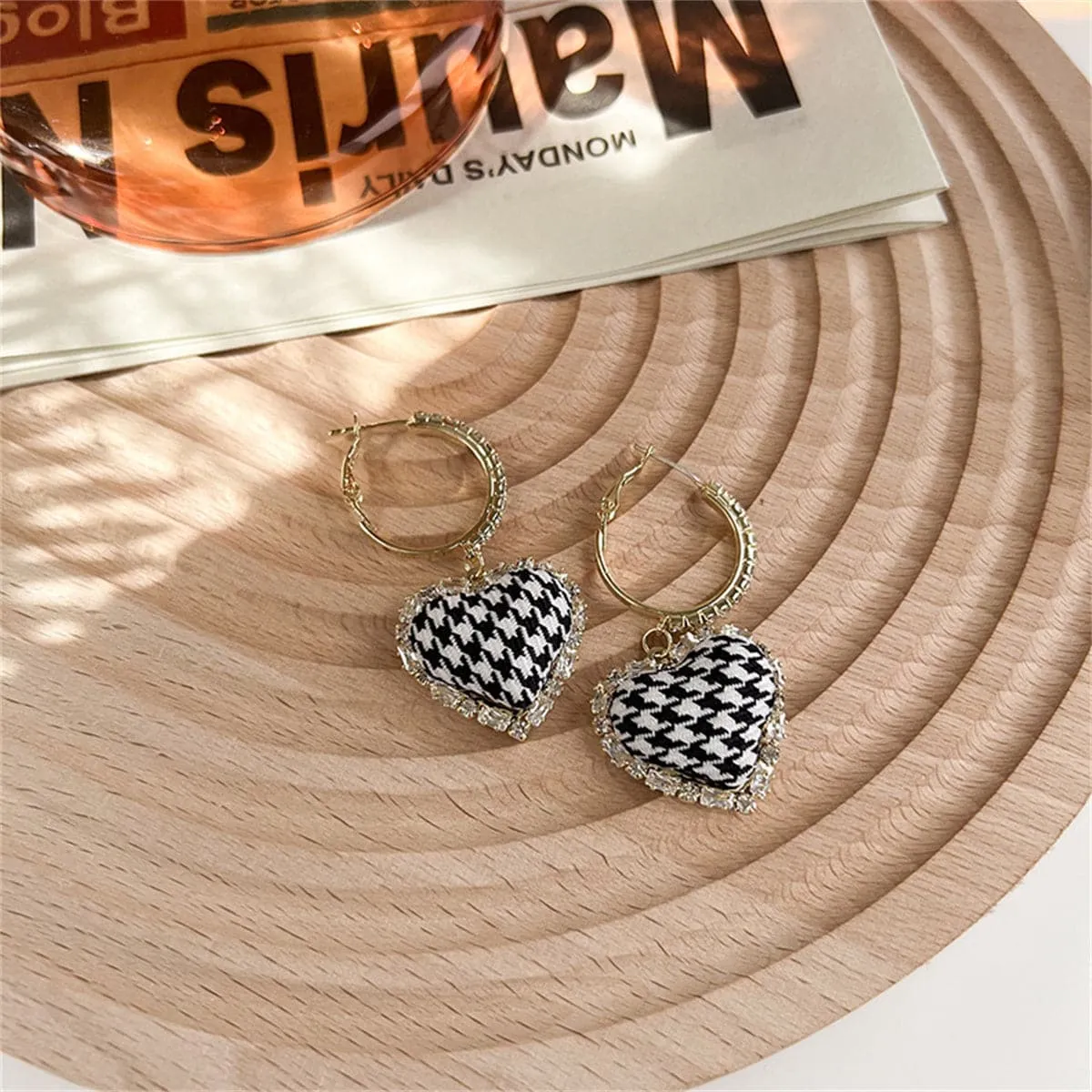 Cubic Zirconia & 18K Gold-Plated Houndstooth Heart Drop Earrings