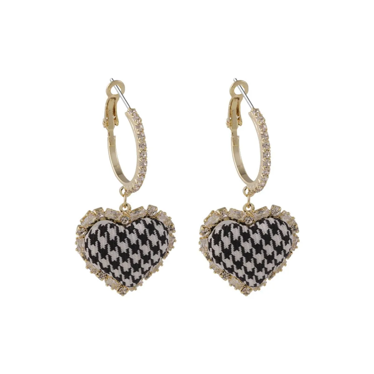 Cubic Zirconia & 18K Gold-Plated Houndstooth Heart Drop Earrings