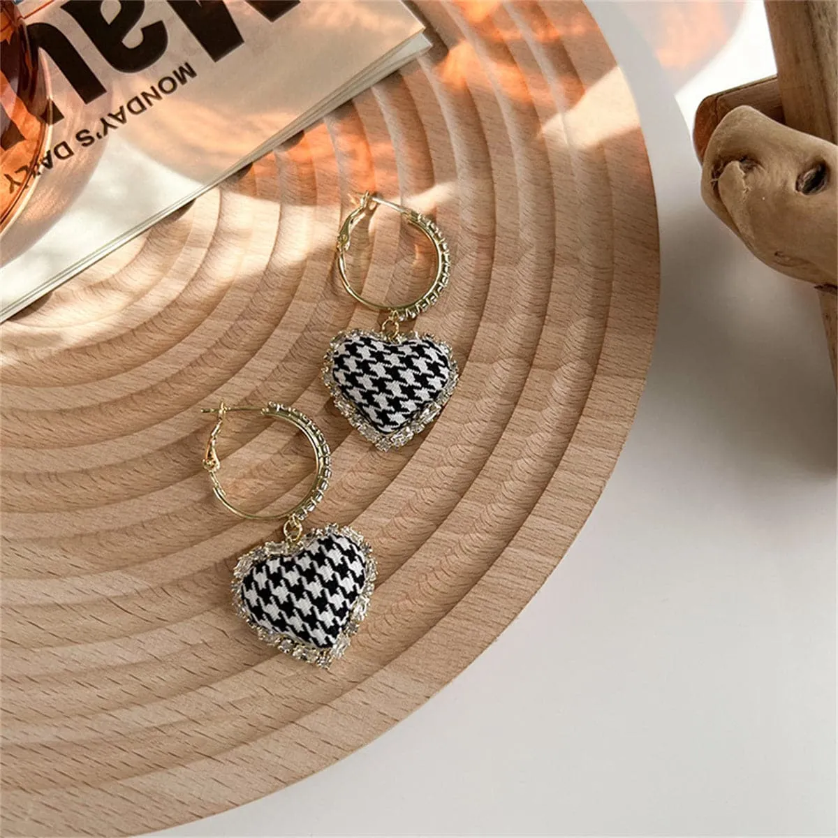 Cubic Zirconia & 18K Gold-Plated Houndstooth Heart Drop Earrings