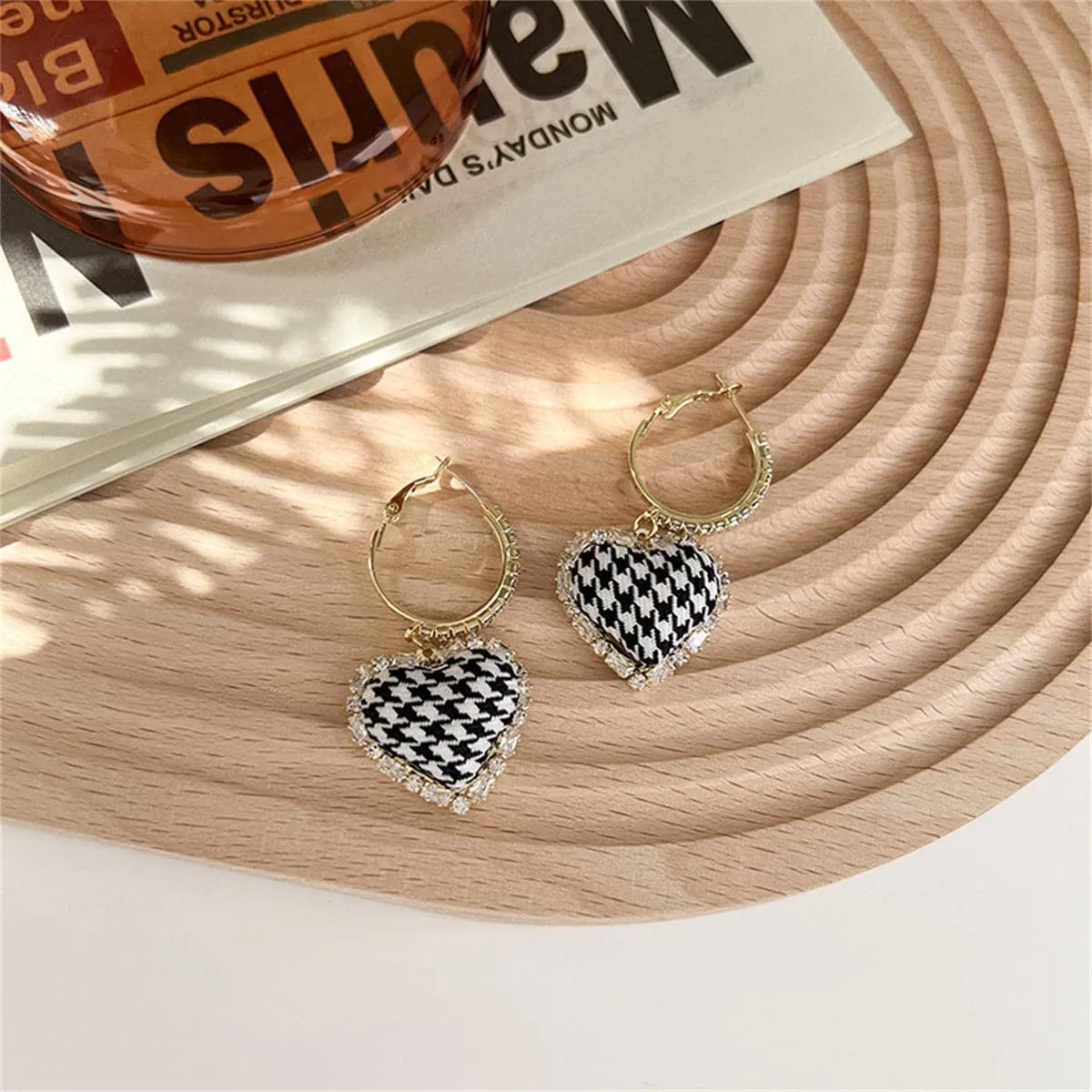 Cubic Zirconia & 18K Gold-Plated Houndstooth Heart Drop Earrings