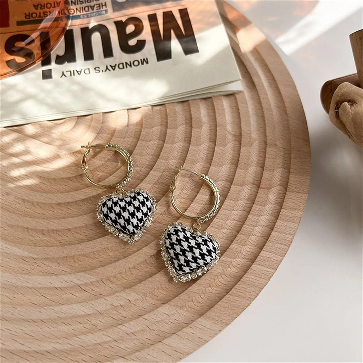 Cubic Zirconia & 18K Gold-Plated Houndstooth Heart Drop Earrings