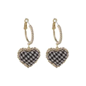 Cubic Zirconia & 18K Gold-Plated Houndstooth Heart Drop Earrings