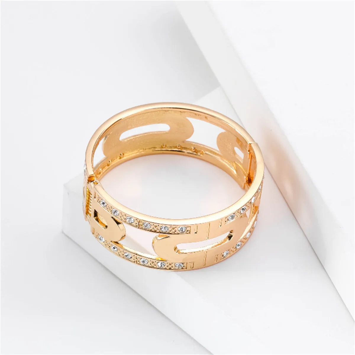 Cubic Zirconia & 18K Gold-Plated Lock Bangle