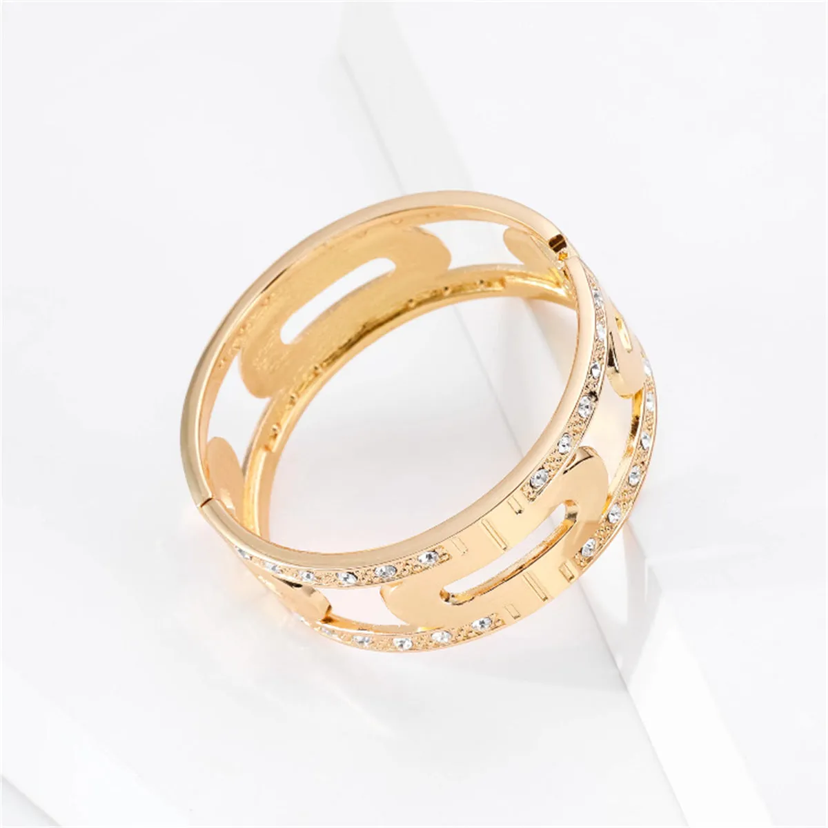 Cubic Zirconia & 18K Gold-Plated Lock Bangle
