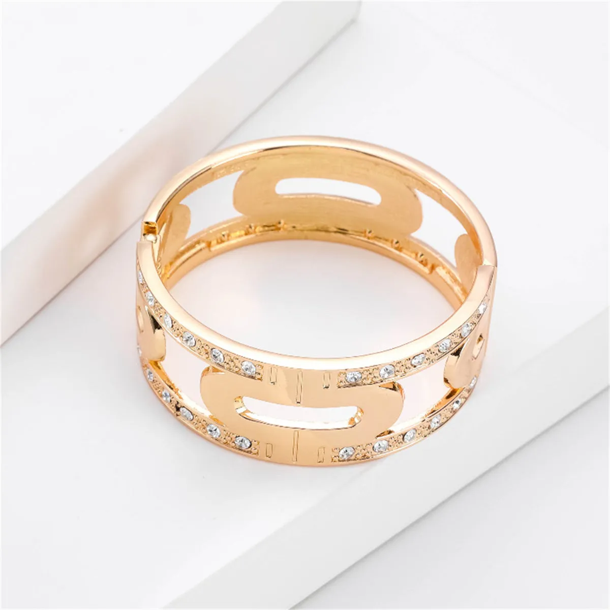 Cubic Zirconia & 18K Gold-Plated Lock Bangle