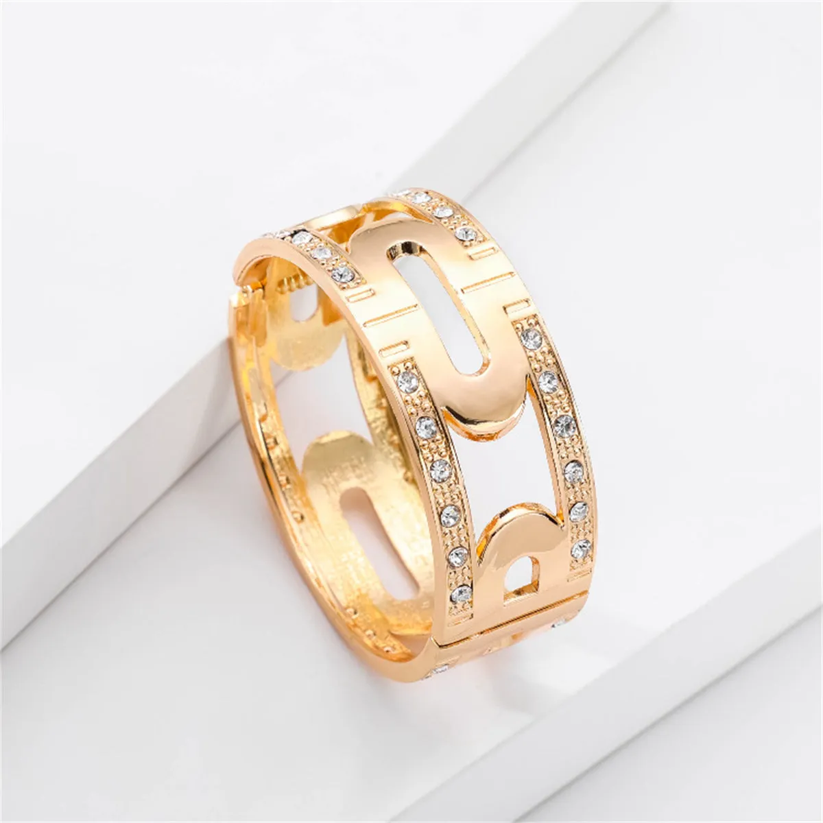 Cubic Zirconia & 18K Gold-Plated Lock Bangle