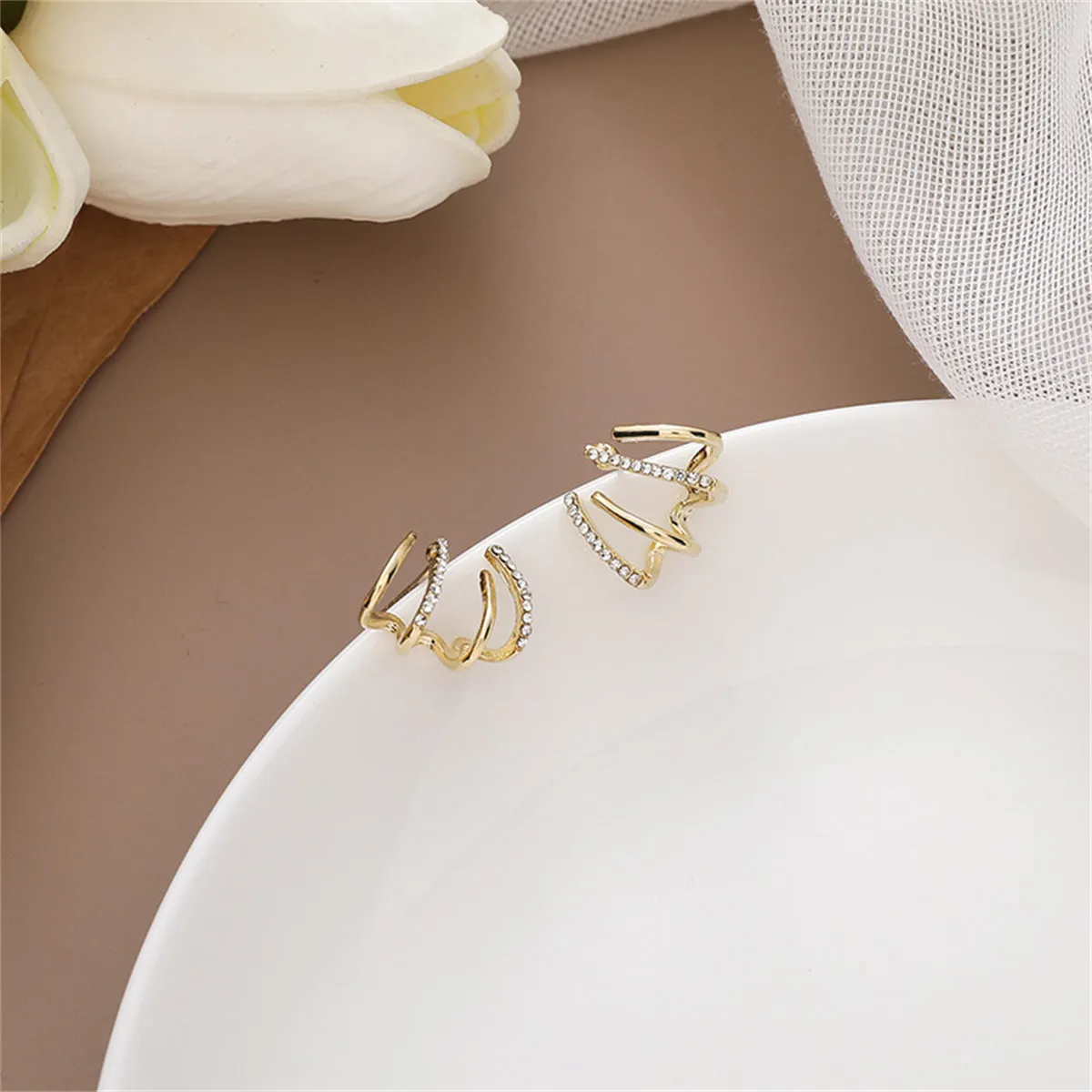 Cubic Zirconia & 18K Gold-Plated Paw Stud Earrings