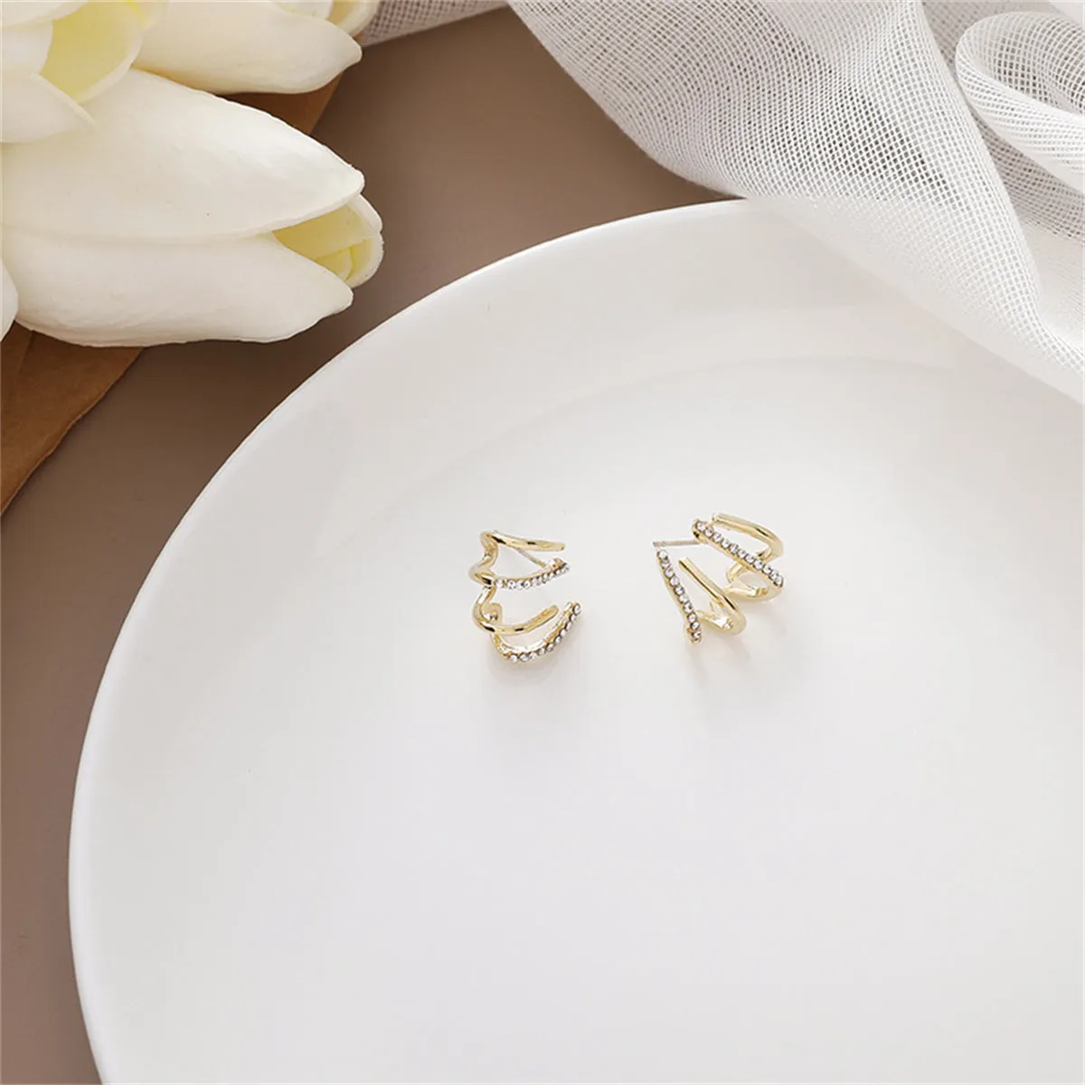 Cubic Zirconia & 18K Gold-Plated Paw Stud Earrings
