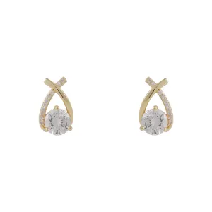 Cubic Zirconia & 18K Gold-Plated Round-Cut Teardrop Stud Earrings