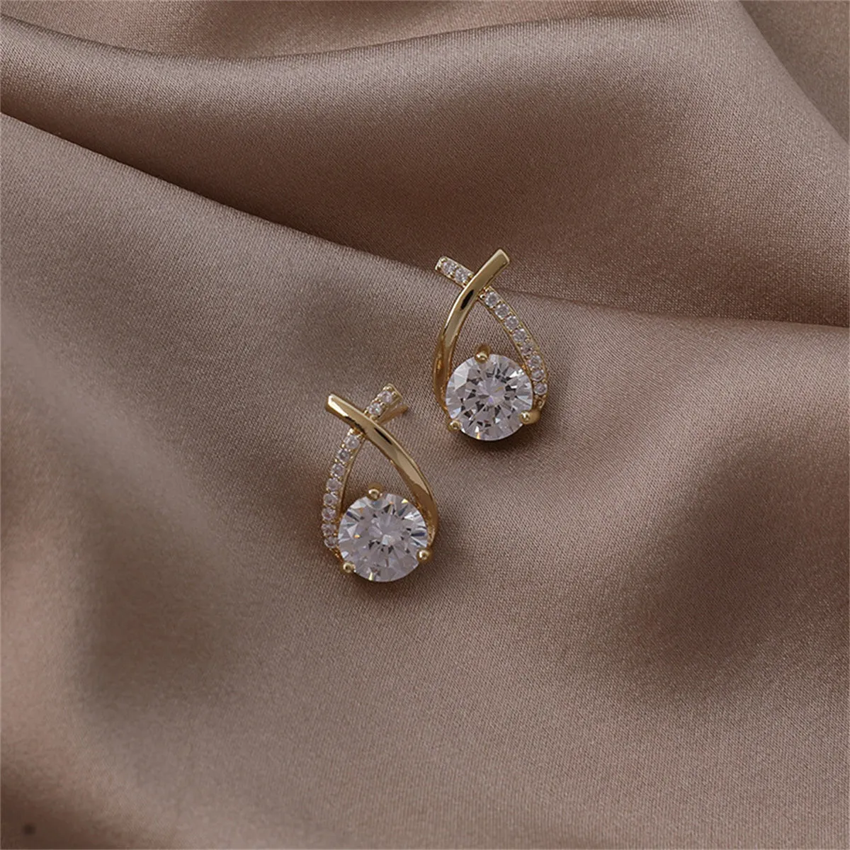 Cubic Zirconia & 18K Gold-Plated Round-Cut Teardrop Stud Earrings