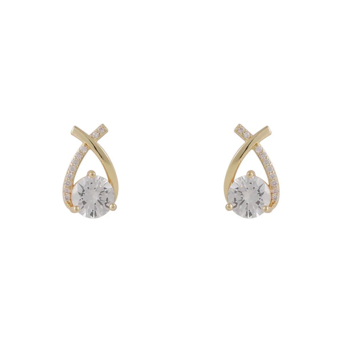 Cubic Zirconia & 18K Gold-Plated Round-Cut Teardrop Stud Earrings