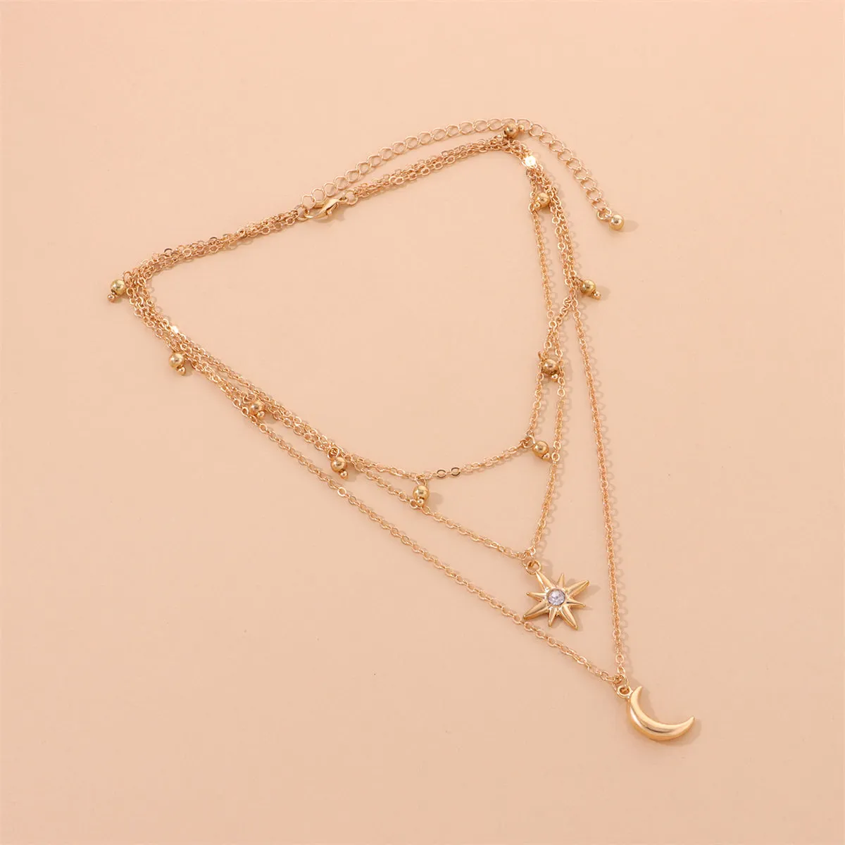 Cubic Zirconia & 18K Gold-Plated Stars Moon Layered Pendant Necklace