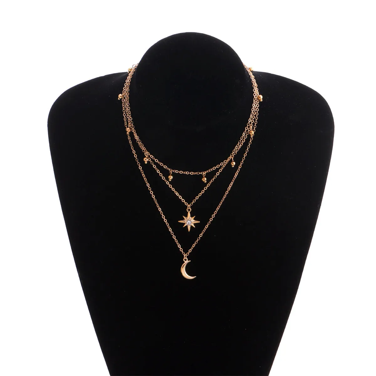Cubic Zirconia & 18K Gold-Plated Stars Moon Layered Pendant Necklace