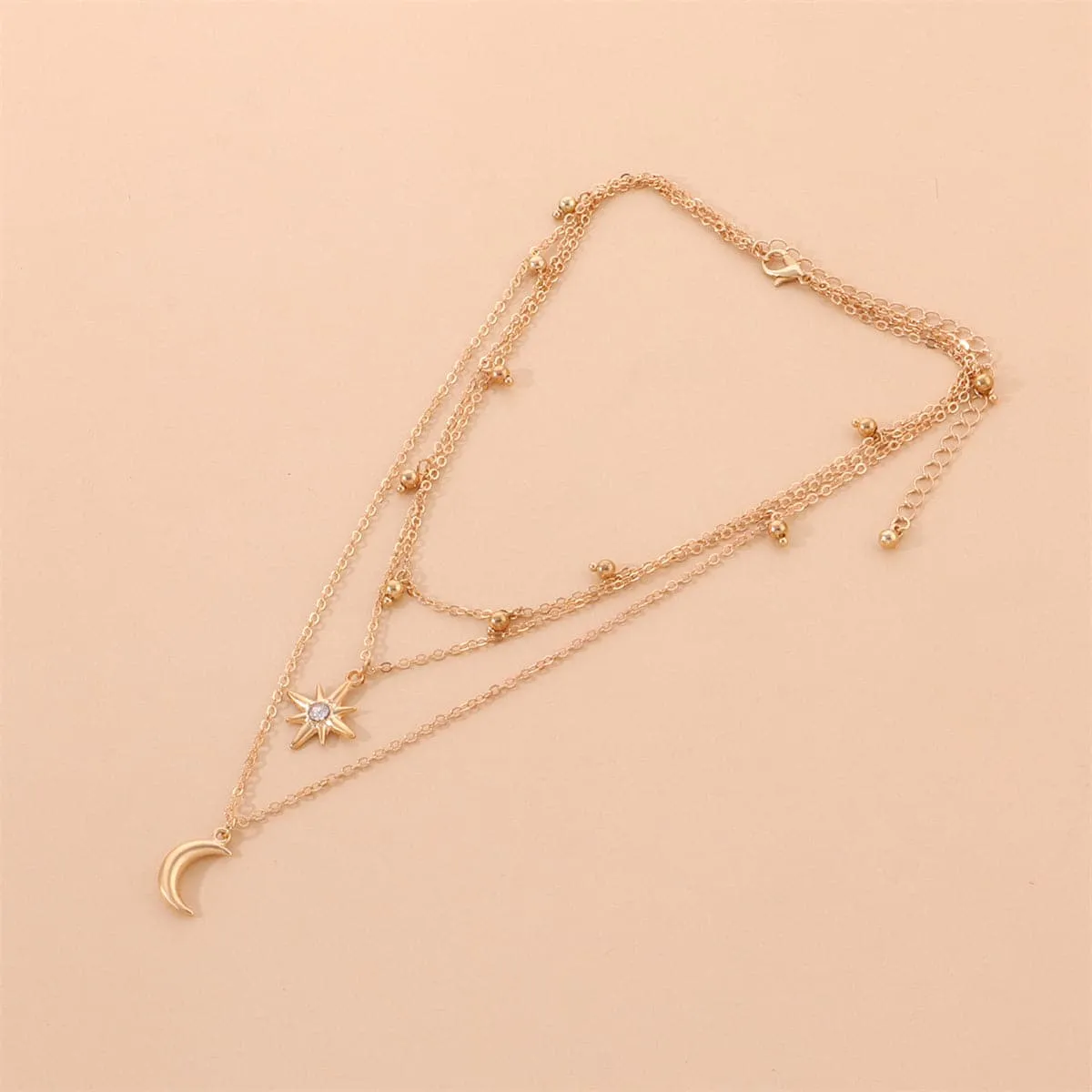 Cubic Zirconia & 18K Gold-Plated Stars Moon Layered Pendant Necklace