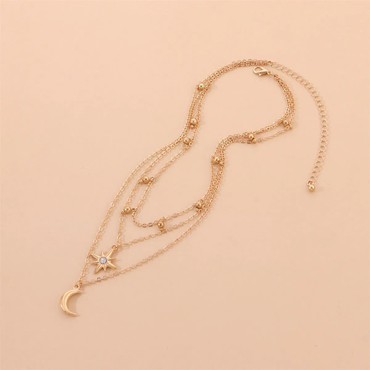 Cubic Zirconia & 18K Gold-Plated Stars Moon Layered Pendant Necklace