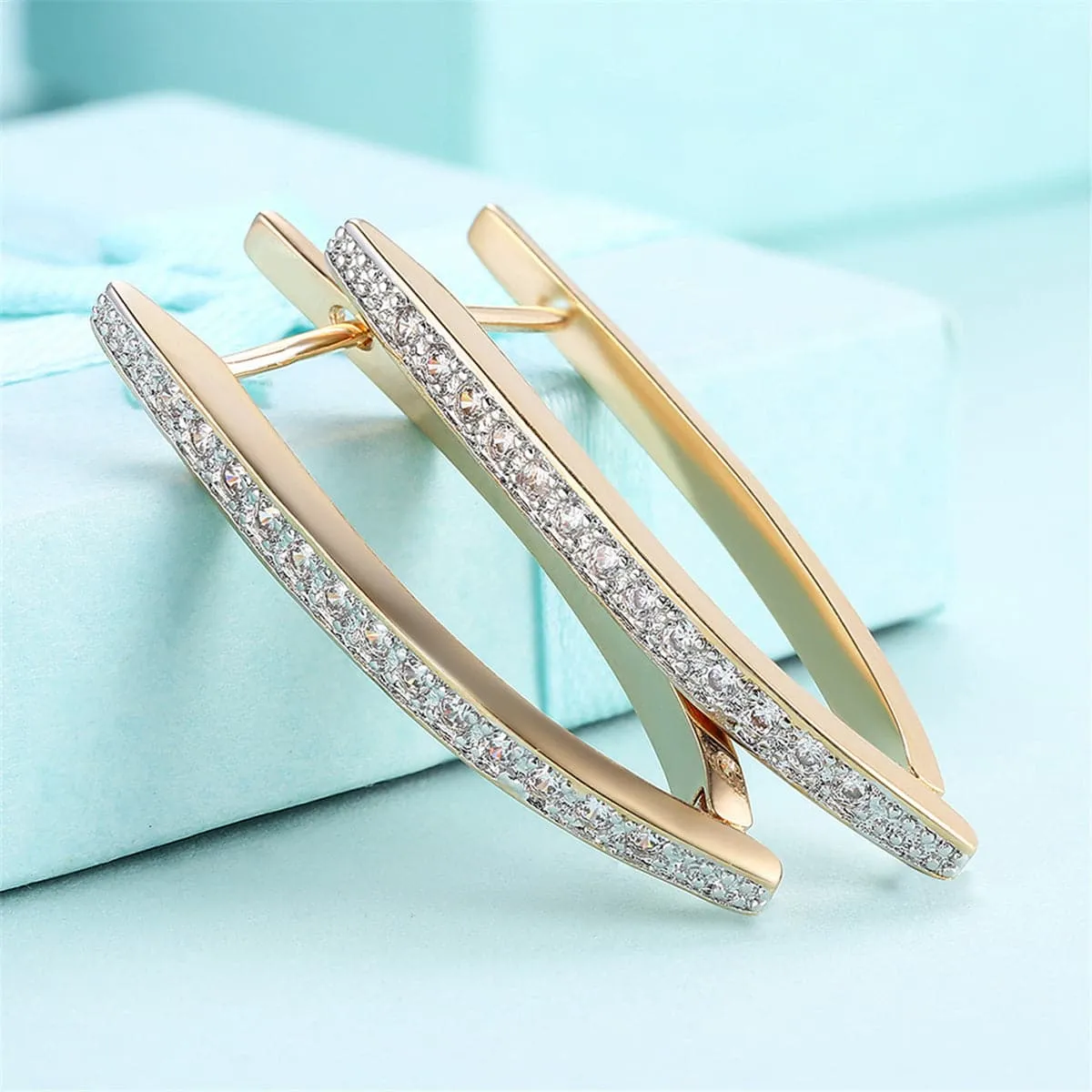 Cubic Zirconia & 18K Gold-Plated Triangle Drop Earrings