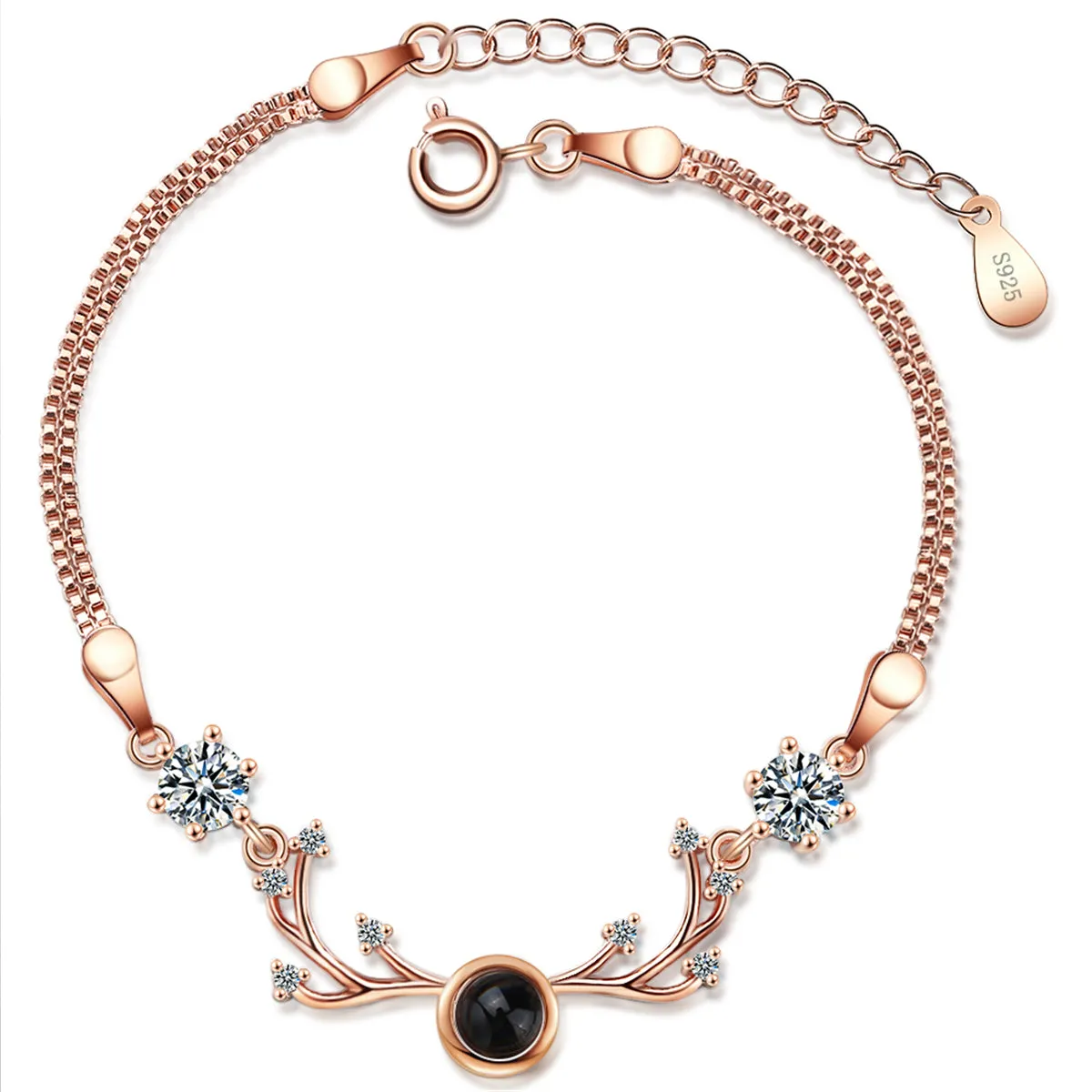 Cubic Zirconia & 18K Rose Gold-Plated Antler Charm Bracelet