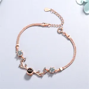 Cubic Zirconia & 18K Rose Gold-Plated Antler Charm Bracelet