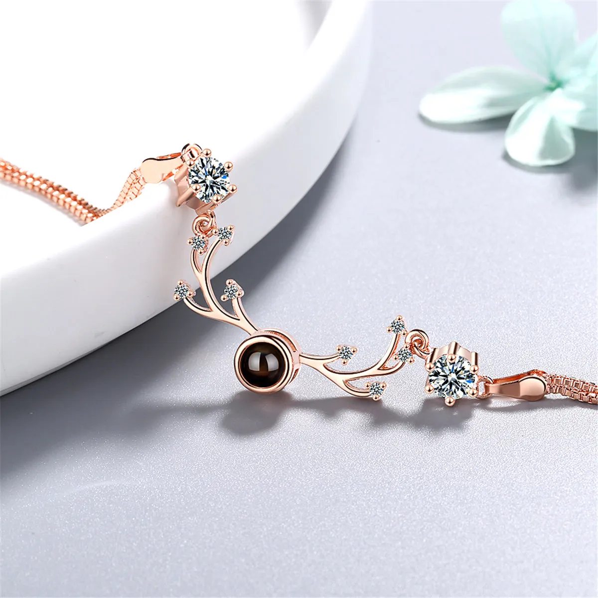 Cubic Zirconia & 18K Rose Gold-Plated Antler Charm Bracelet