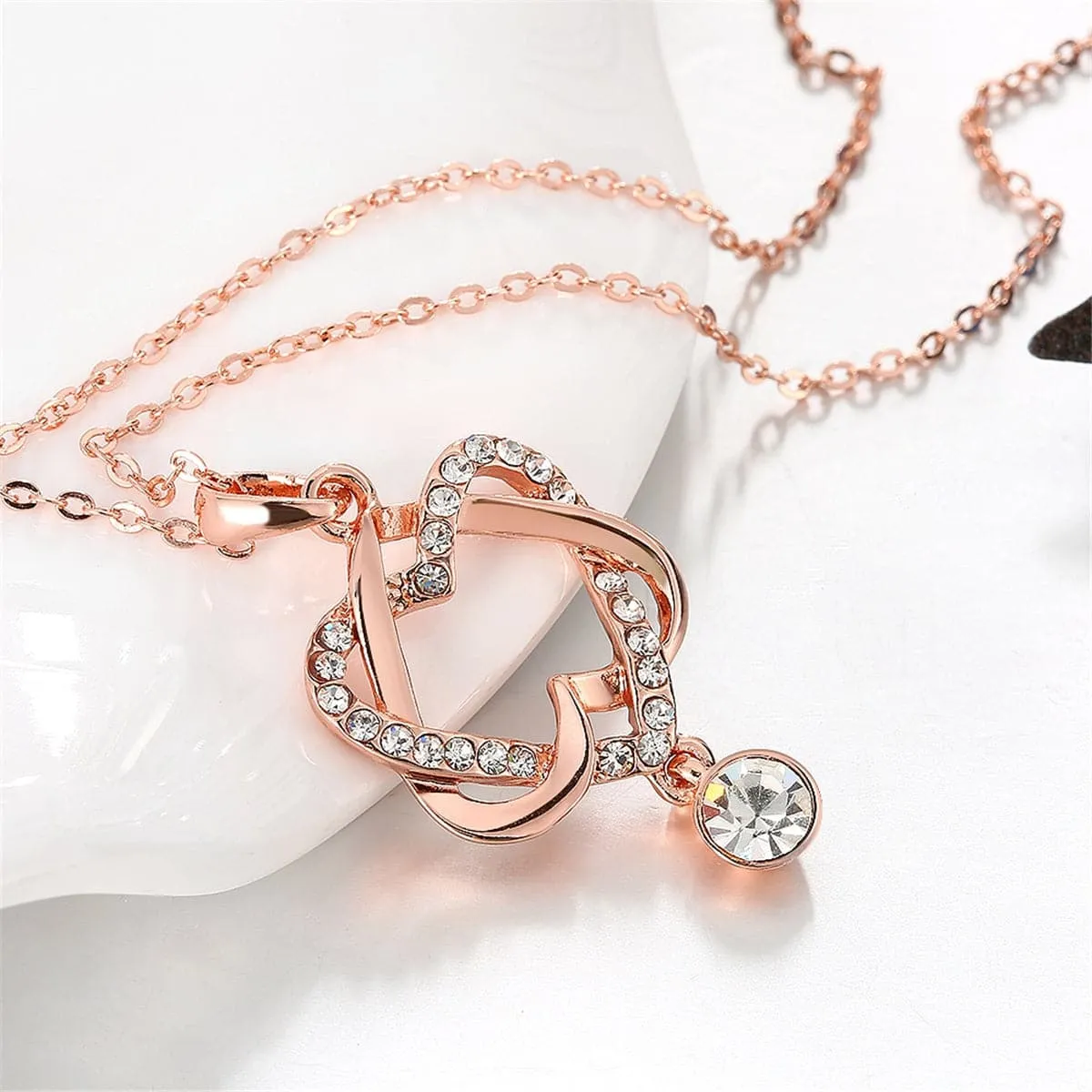 Cubic Zirconia & 18K Rose Gold-Plated Crisscross-Heart Pendant Necklace