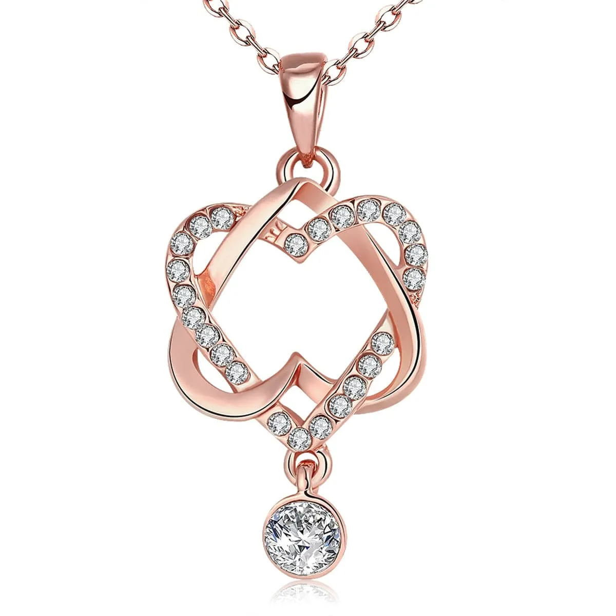 Cubic Zirconia & 18K Rose Gold-Plated Crisscross-Heart Pendant Necklace