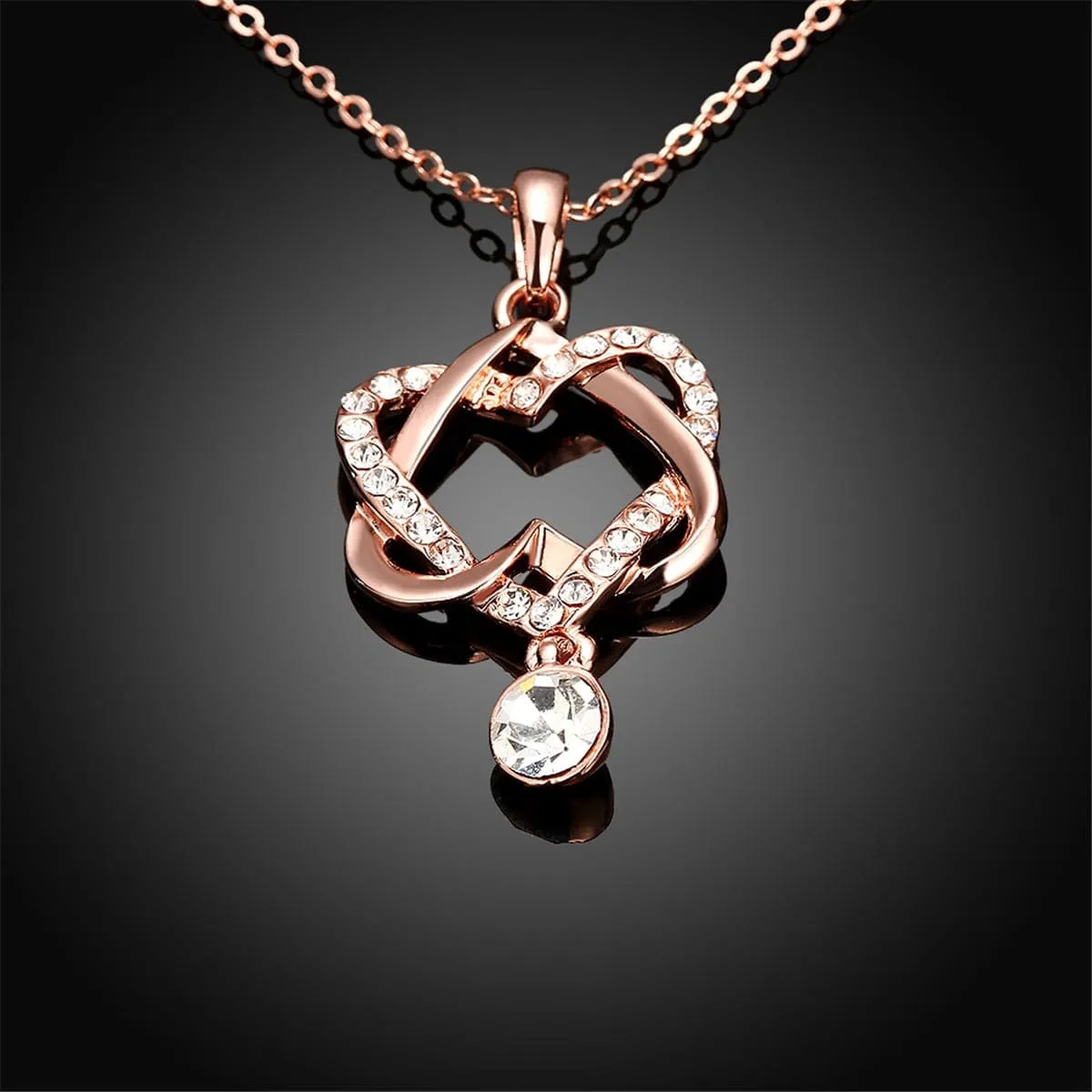 Cubic Zirconia & 18K Rose Gold-Plated Crisscross-Heart Pendant Necklace