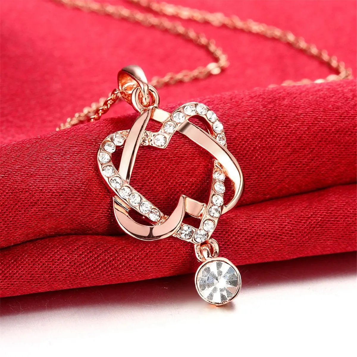 Cubic Zirconia & 18K Rose Gold-Plated Crisscross-Heart Pendant Necklace