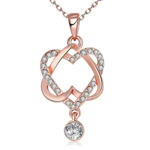 Cubic Zirconia & 18K Rose Gold-Plated Crisscross-Heart Pendant Necklace