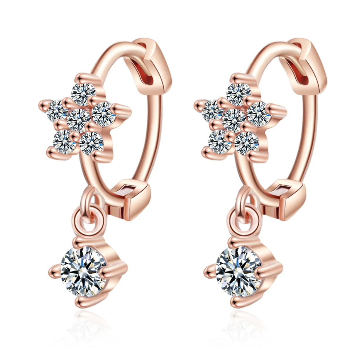 Cubic Zirconia & 18K Rose Gold-Plated Flower Drop Earrings