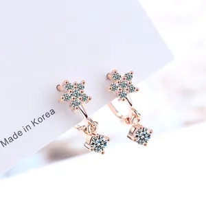Cubic Zirconia & 18K Rose Gold-Plated Flower Drop Earrings