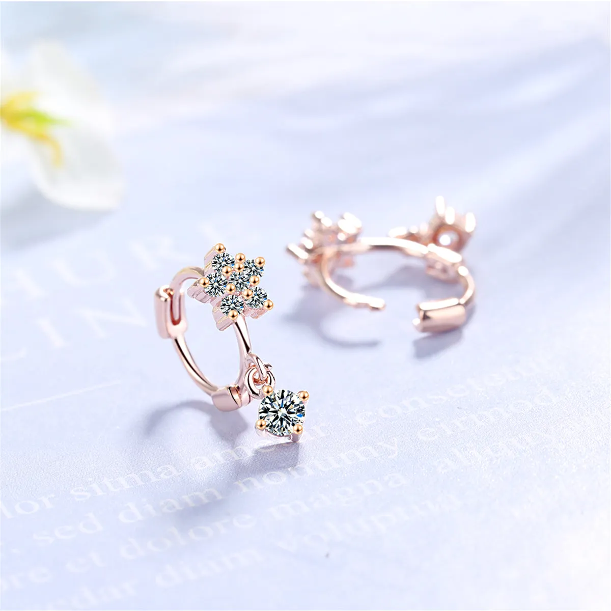 Cubic Zirconia & 18K Rose Gold-Plated Flower Drop Earrings