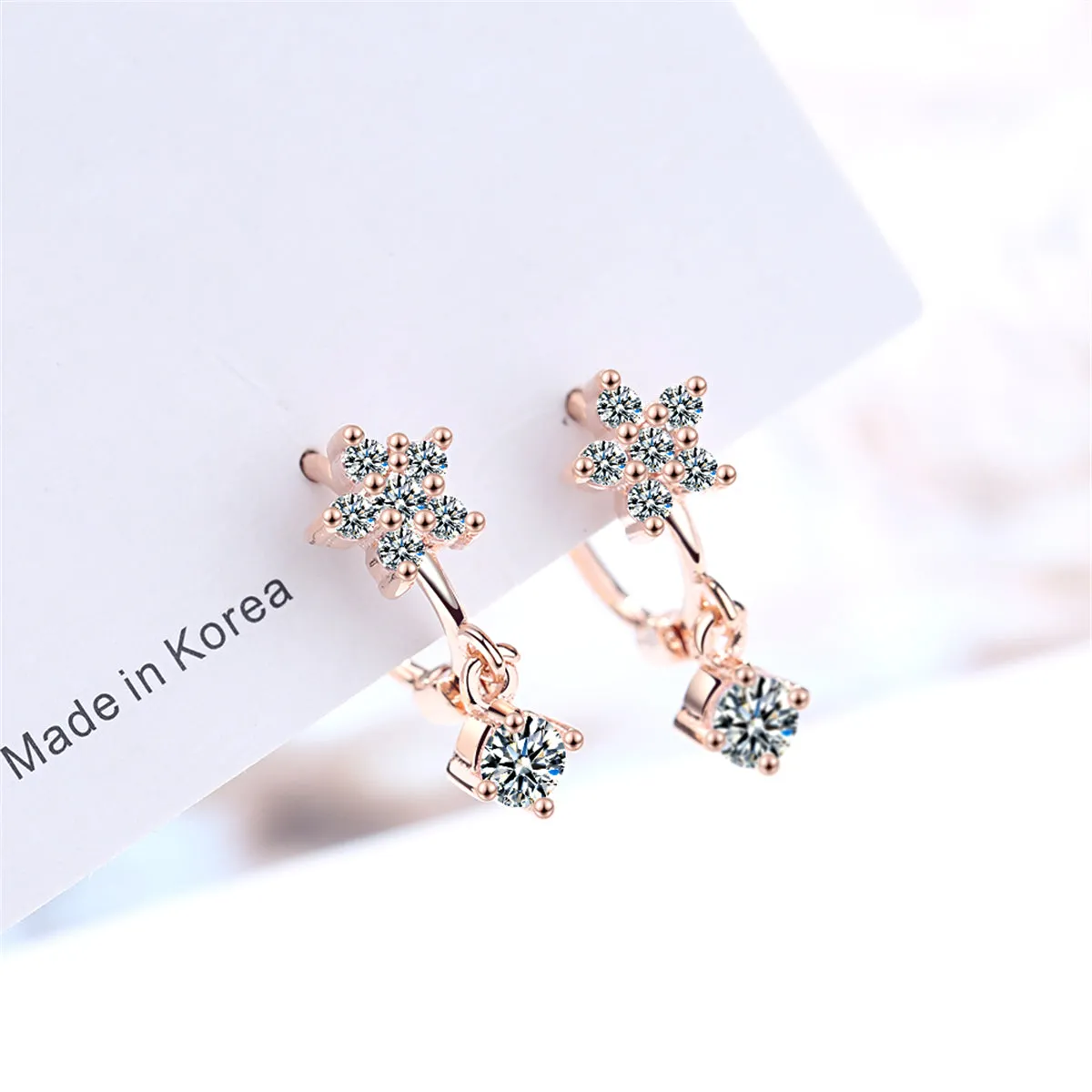 Cubic Zirconia & 18K Rose Gold-Plated Flower Drop Earrings